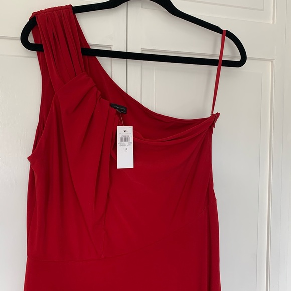 Ann Taylor full length one shoulder ruby red gown - Picture 3 of 8